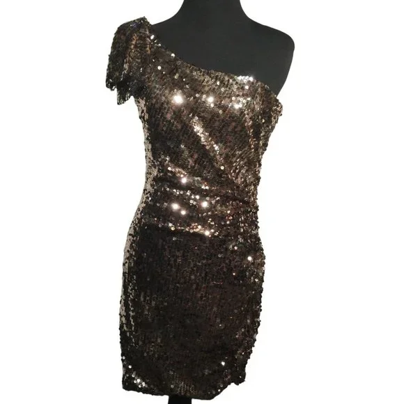 knee length dresses for ladies Sparkle Party Sequin One-Shoulder Mini Dress main image 1